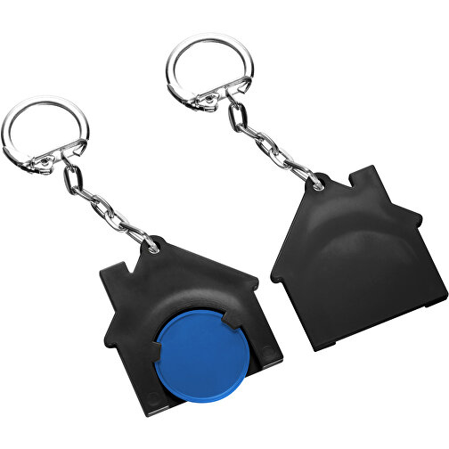 Chiphalter Mit 1€-Chip 'Haus' , blau, schwarz, ABS+MET, 4,40cm x 0,40cm x 4,10cm (Länge x Höhe x Breite), Bild 1