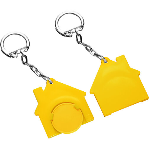 Chiphalter Mit 1€-Chip 'Haus' , gelb, gelb, ABS+MET, 4,40cm x 0,40cm x 4,10cm (Länge x Höhe x Breite), Bild 1