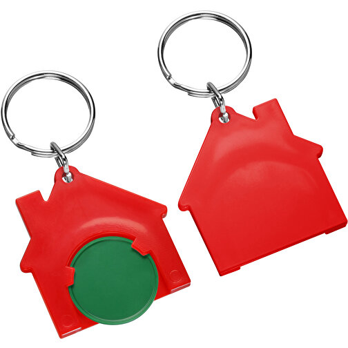 Chiphalter Mit 1€-Chip 'Haus' , grün, rot, ABS+MET, 4,40cm x 0,40cm x 4,10cm (Länge x Höhe x Breite), Bild 1