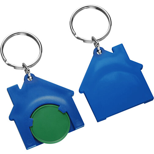 Chiphalter Mit 1€-Chip 'Haus' , grün, blau, ABS+MET, 4,40cm x 0,40cm x 4,10cm (Länge x Höhe x Breite), Bild 1