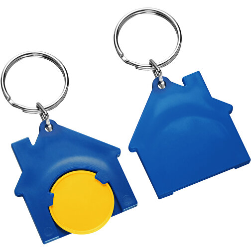 Chiphalter Mit 1€-Chip 'Haus' , gelb, blau, ABS+MET, 4,40cm x 0,40cm x 4,10cm (Länge x Höhe x Breite), Bild 1