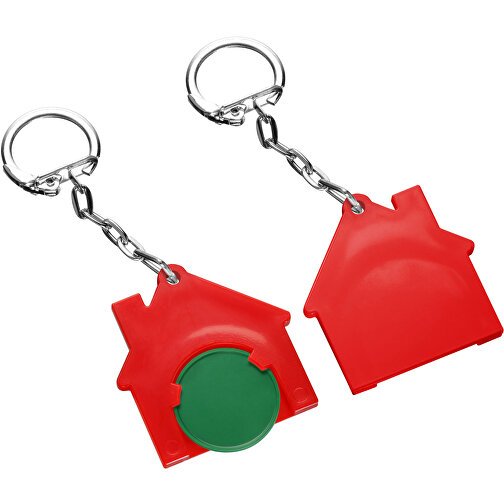Chiphalter Mit 1€-Chip 'Haus' , grün, rot, ABS+MET, 4,40cm x 0,40cm x 4,10cm (Länge x Höhe x Breite), Bild 1
