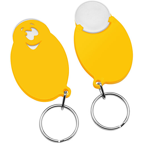 Chiphalter Mit 1€-Chip 'Gesicht' , weiß, gelb, ABS+MET, 5,90cm x 0,40cm x 3,50cm (Länge x Höhe x Breite), Bild 1