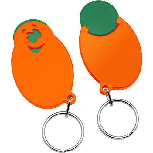 Chiphalter Mit 1€-Chip 'Gesicht' , grün, orange, ABS+MET, 5,90cm x 0,40cm x 3,50cm (Länge x Höhe x Breite), Bild 1