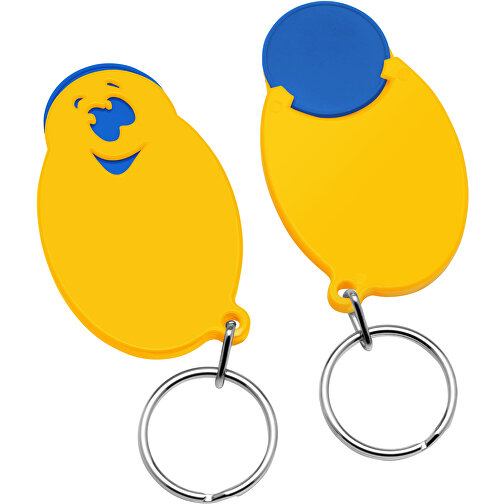 Chiphalter Mit 1€-Chip 'Gesicht' , blau, gelb, ABS+MET, 5,90cm x 0,40cm x 3,50cm (Länge x Höhe x Breite), Bild 1