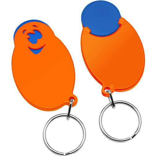 Chiphalter Mit 1€-Chip 'Gesicht' , blau, orange, ABS+MET, 5,90cm x 0,40cm x 3,50cm (Länge x Höhe x Breite), Bild 1