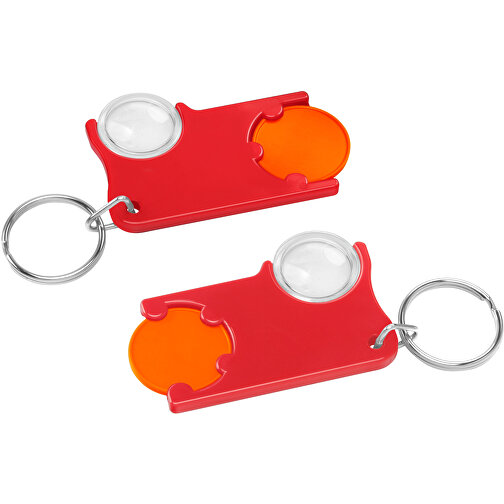 Chiphalter Mit 1€-Chip Und Lupe , orange, rot, ABS+PS+MET, 6,00cm x 0,40cm x 4,00cm (Länge x Höhe x Breite), Bild 1