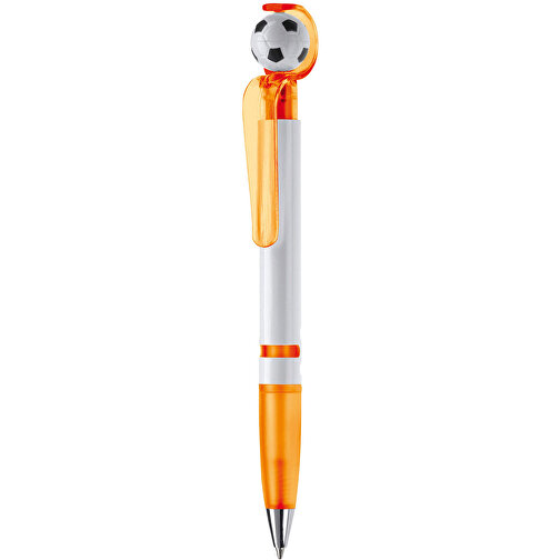 Fan Kugelschreiber Mit Fussball , orange, ABS, 14,50cm (Länge), Bild 1