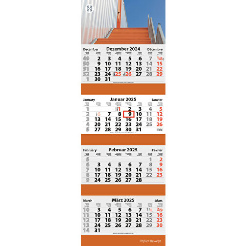 4-Monats Faltkalender 'Quatrus-Deluxe' , Rückwand: 320 g/m² Chromokarton, Kalenderblätter: 70 g/m² holzfrei weiß, chlorfrei gebleicht, 99,00cm x 34,00cm (Höhe x Breite), Bild 1
