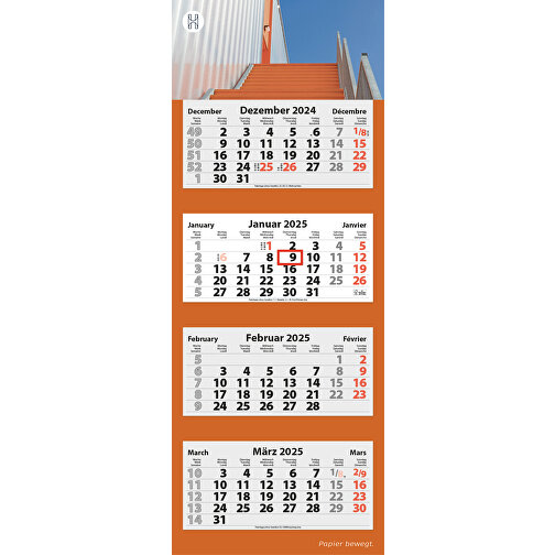 4-Monats Faltkalender 'Quatrus-Deluxe Plus' , Rückwand: 320 g/m² Chromokarton, Kalenderblätter: 70 g/m² holzfrei weiß, chlorfrei gebleicht, 99,00cm x 34,00cm (Höhe x Breite), Bild 1