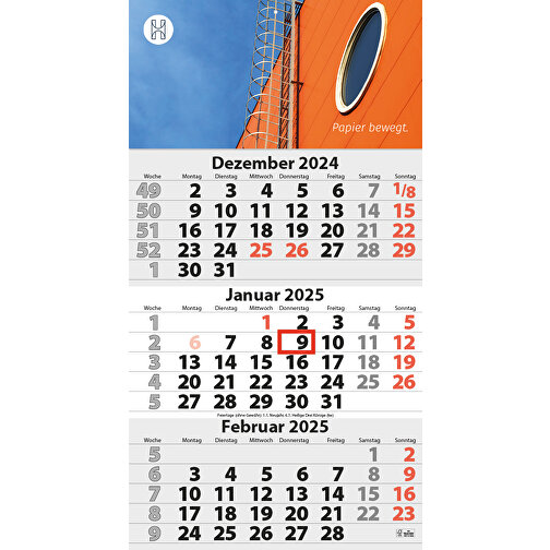 3-Monats DIN A3 Kalender 'Trinus G' , weiss, Kopflasche: 290 g/m² Chromokarton, Kalenderblätter: 70 g/m² holzfrei weiss, chlorfrei gebleicht, 42,00cm x 29,60cm (Höhe x Breite), Bild 1