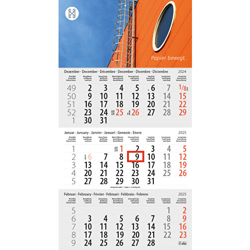 3-Monats DIN A3 Kalender 'Trinus Euro' , Kopflasche: 290 g/m² Chromokarton, Kalenderblätter: 70 g/m² holzfrei weiß, chlorfrei gebleicht, 42,00cm x 29,60cm (Höhe x Breite), Bild 1