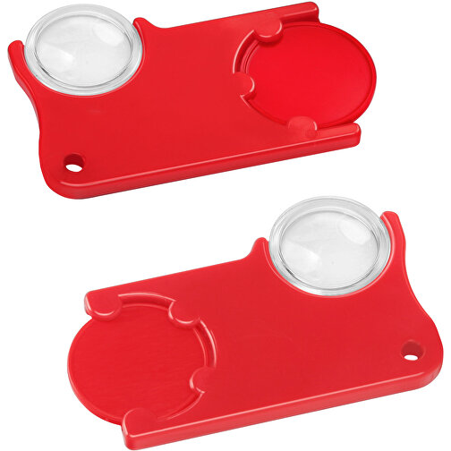 Chiphalter Mit 1€-Chip Und Lupe , rot, rot, ABS+PS, 6,00cm x 0,40cm x 4,00cm (Länge x Höhe x Breite), Bild 1