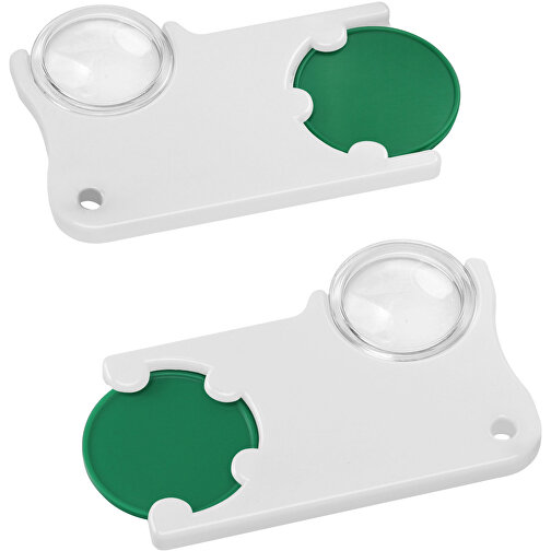 Chiphalter Mit 1€-Chip Und Lupe , grün, weiß, ABS+PS, 6,00cm x 0,40cm x 4,00cm (Länge x Höhe x Breite), Bild 1