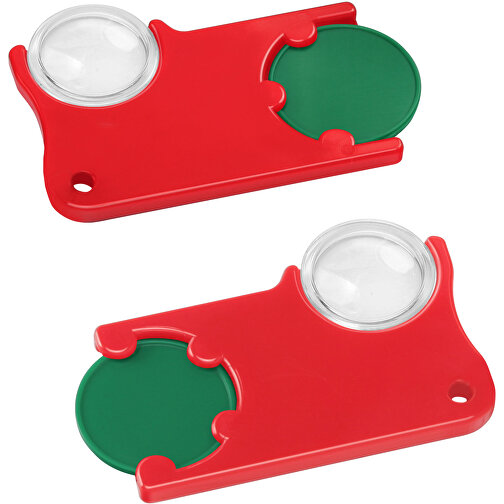 Chiphalter Mit 1€-Chip Und Lupe , grün, rot, ABS+PS, 6,00cm x 0,40cm x 4,00cm (Länge x Höhe x Breite), Bild 1