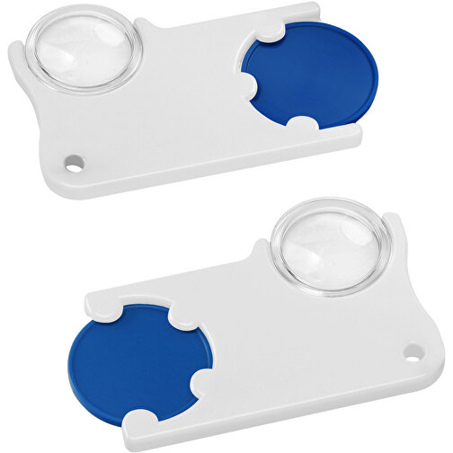 Chiphalter Mit 1€-Chip Und Lupe , blau, weiß, ABS+PS, 6,00cm x 0,40cm x 4,00cm (Länge x Höhe x Breite), Bild 1