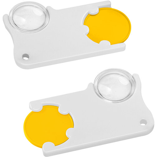 Chiphalter Mit 1€-Chip Und Lupe , gelb, weiß, ABS+PS, 6,00cm x 0,40cm x 4,00cm (Länge x Höhe x Breite), Bild 1