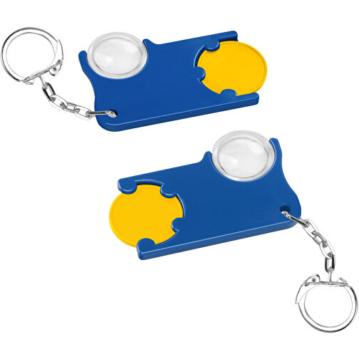 Chiphalter Mit 1€-Chip Und Lupe , gelb, blau, ABS+PS+MET, 6,00cm x 0,40cm x 4,00cm (Länge x Höhe x Breite), Bild 1