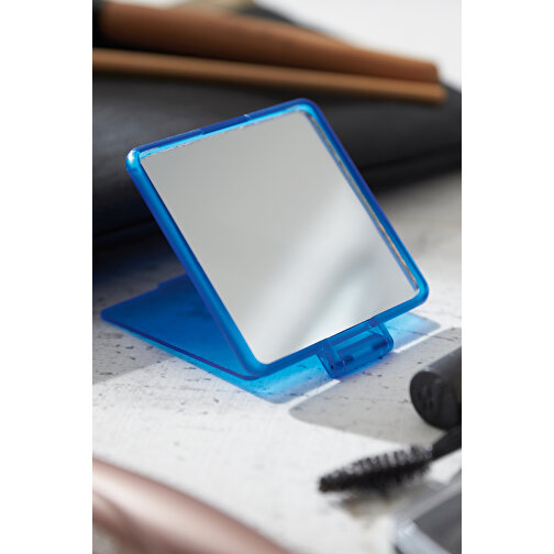 Kosmetikspiegel MODEL , blau, Kunststoff / Glas, 6,30cm x 0,50cm x 7,00cm (Länge x Höhe x Breite), Bild 3