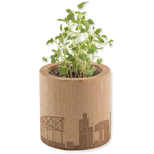 Pot rond en bois avec graines - Basilic,Gravure laser 360°, Image 3