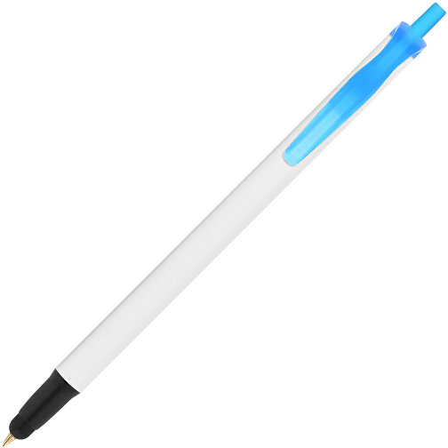 BIC® Clic Stic Stylus Kugelschreiber , BiC, weiß/gefr. blau/schwarz, Kunststoff, 14,00cm x 1,20cm (Länge x Breite), Bild 2