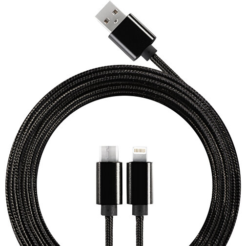 Multifunktionskabel 3-in-1 Kabel (2-in-1 & Type C) Mit Datentransferfunktion , schwarz, Aluminium, Nylon, 10,00cm (Länge), Bild 1