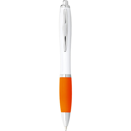 Nash Kugelschreiber Weiß Mit Farbigem Griff , weiß / orange, ABS Kunststoff, 14,00cm (Höhe), Bild 1