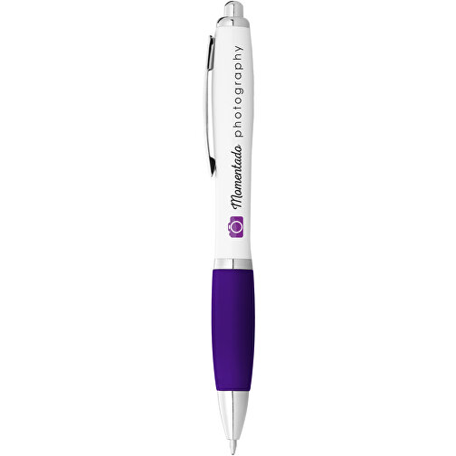 Nash Kugelschreiber Weiß Mit Farbigem Griff , weiß / lila, ABS Kunststoff, 14,00cm (Höhe), Bild 5