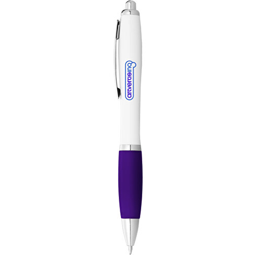Nash Kugelschreiber Weiß Mit Farbigem Griff , weiß / lila, ABS Kunststoff, 14,00cm (Länge), Bild 5