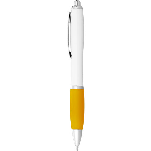 Nash Kugelschreiber Weiss Mit Farbigem Griff , weiss / gelb, ABS Kunststoff, 14,00cm (Länge), Bild 2