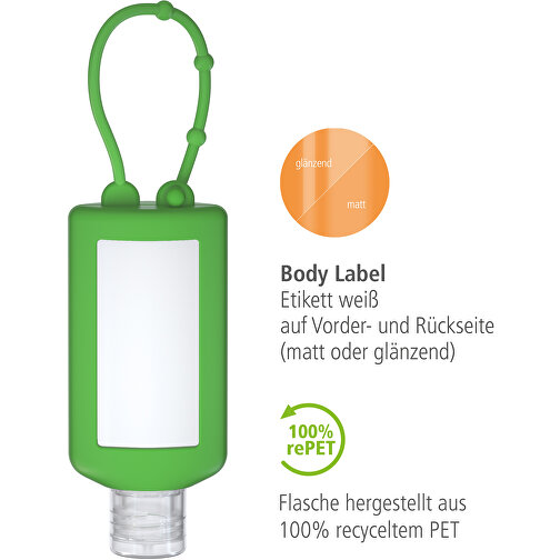 Gel limpiador de manos, 50 ml Bumper verde, Body Label (R-PET), Imagen 3