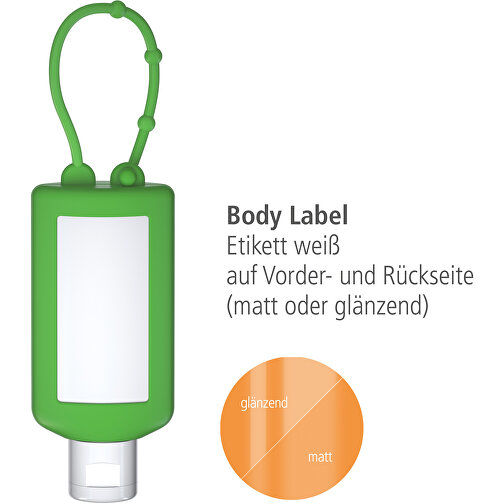 Sonnenmilch LSF 30, 50 Ml Bumper Grün, Body Label (R-PET) , grün, Kunststoff (100% recycelt), Folie, Silikon, 2,20cm x 12,00cm x 4,70cm (Länge x Höhe x Breite), Bild 3