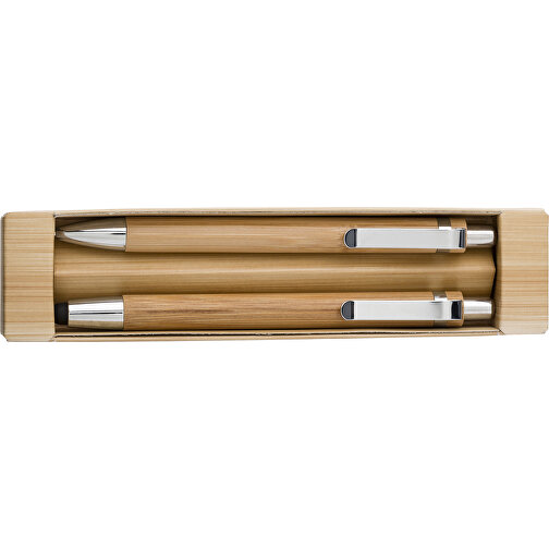 Kugelschreiber-Set Bamboo , braun, ABS, Karton, Stahl, Bambus, 17,00cm x 2,20cm x 4,00cm (Länge x Höhe x Breite), Bild 2