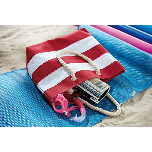 Strandtasche SYLT , rot, weiß, 300D Polyester, 47,00cm x 34,00cm x 17,00cm (Länge x Höhe x Breite), Bild 2