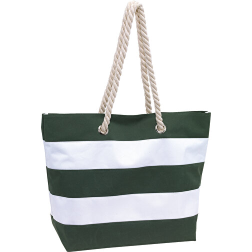 Strandtasche SYLT , grün, weiß, 300D Polyester, 47,00cm x 34,00cm x 17,00cm (Länge x Höhe x Breite), Bild 1