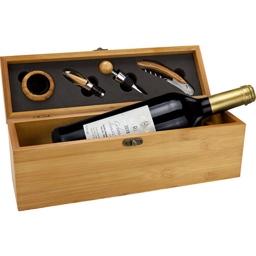 Wein In Bambuskiste , Gemischt, 33,00cm x 12,00cm x 10,00cm (Länge x Höhe x Breite), Bild 1