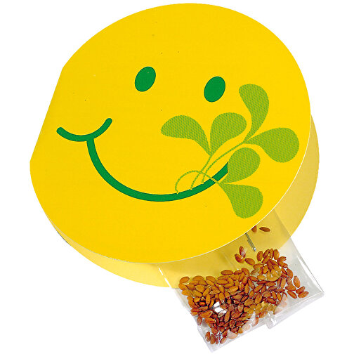 Klappkärtchen Smile Fit , gelb, Papier, Folie, Samen, , Bild 1