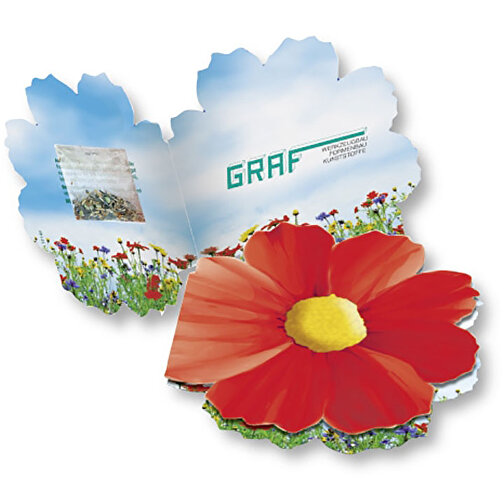 Klappkärtchen Blüte , rot, Papier, Folie, Samen, 9,00cm x 9,50cm (Länge x Breite), Bild 1
