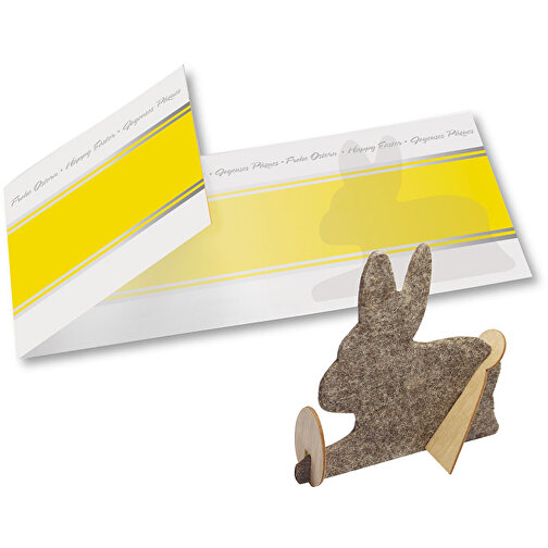 Bastelkarte Hase , gelb, Papier, Filz, Holz, 21,00cm x 10,50cm (Länge x Breite), Bild 1