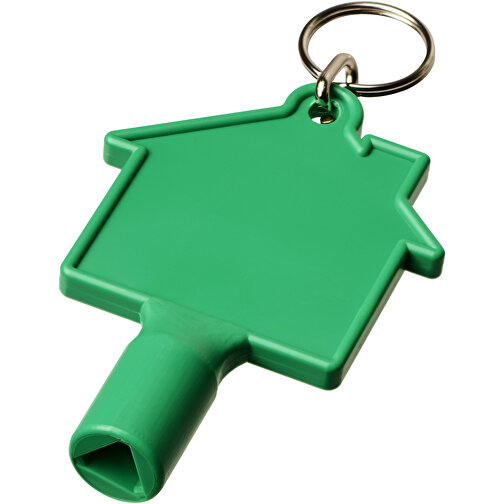 Maximilian Universalschlüssel In Hausform Als Schlüsselanhänger , grün, HIPS Kunststoff, Metall, 7,60cm x 1,40cm x 5,00cm (Länge x Höhe x Breite), Bild 1
