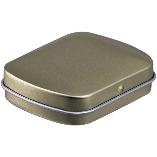 Mini-Klappdeckeldose, Logo Pfefferminz , gold, Metall, 4,60cm x 1,85cm x 5,90cm (Länge x Höhe x Breite), Bild 1