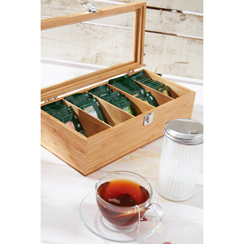 Teebox TEA LOUNGE , braun, Bambus / Metall / Glas, 33,50cm x 10,00cm x 16,00cm (Länge x Höhe x Breite), Bild 4