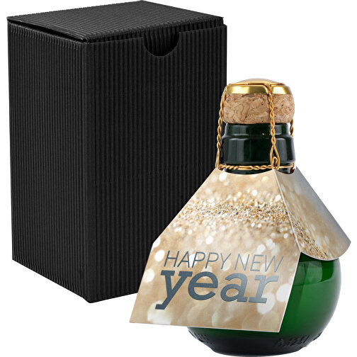 Kleinste Sektflasche Der Welt! Happy New Year - Inklusive Geschenkkarton In Schwarz , schwarz, Glas, 7,50cm x 12,00cm x 7,50cm (Länge x Höhe x Breite), Bild 1
