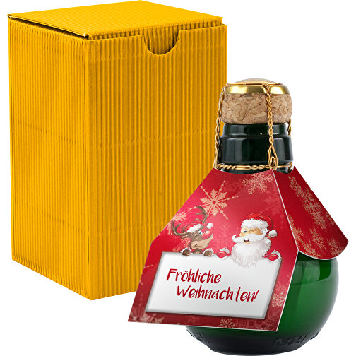 Kleinste Sektflasche Der Welt! Fröhliche Weihnachten - Inklusive Geschenkkarton In Gelb , gelb, Glas, 7,50cm x 12,00cm x 7,50cm (Länge x Höhe x Breite), Bild 1