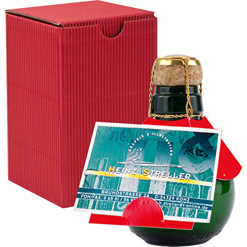 Kleinste Sektflasche Der Welt! Visitenkarteneinschub - Inklusive Geschenkkarton In Rot , rot, Glas, 7,50cm x 12,00cm x 7,50cm (Länge x Höhe x Breite), Bild 1