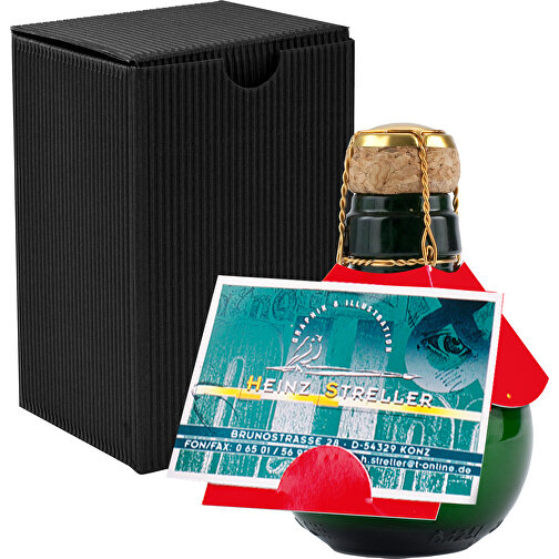 Kleinste Sektflasche Der Welt! Visitenkarteneinschub - Inklusive Geschenkkarton In Schwarz , schwarz, Glas, 7,50cm x 12,00cm x 7,50cm (Länge x Höhe x Breite), Bild 1