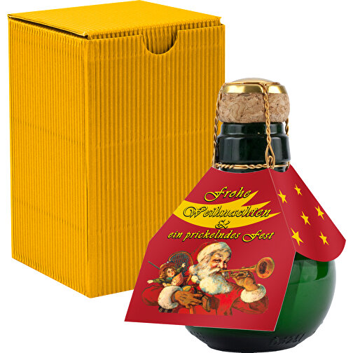 Kleinste Sektflasche Der Welt! Weihnachtsgruß - Inklusive Geschenkkarton In Gelb , gelb, Glas, 7,50cm x 12,00cm x 7,50cm (Länge x Höhe x Breite), Bild 1