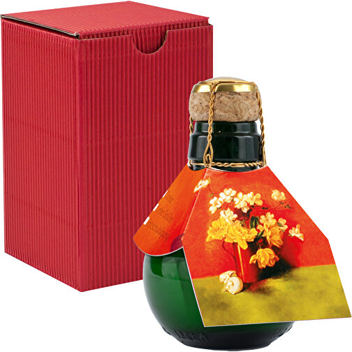 Kleinste Sektflasche Der Welt! Blumengesteck - Inklusive Geschenkkarton In Rot , rot, Glas, 7,50cm x 12,00cm x 7,50cm (Länge x Höhe x Breite), Bild 1