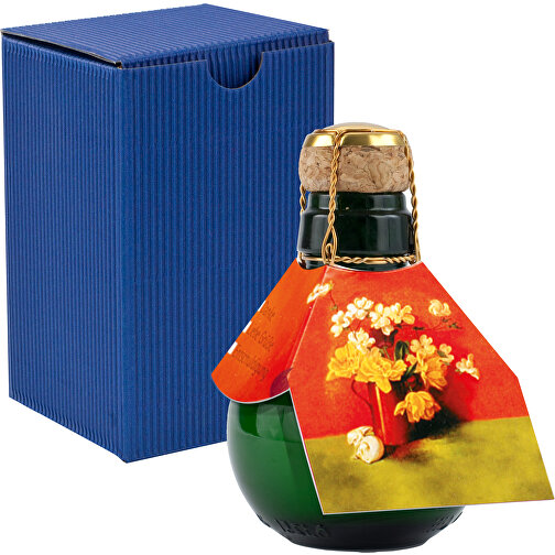 Kleinste Sektflasche Der Welt! Blumengesteck - Inklusive Geschenkkarton In Blau , blau, Glas, 7,50cm x 12,00cm x 7,50cm (Länge x Höhe x Breite), Bild 1