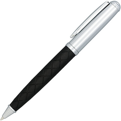 Fidelio Kugelschreiber , schwarz / silber, Metall, Lederimitat, 13,50cm (Länge), Bild 3